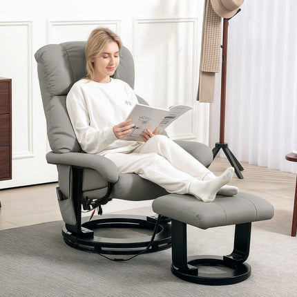 Electric recliner with massage and footstool, gray