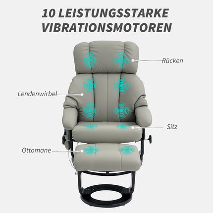 Electric recliner with massage and footstool, gray