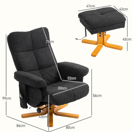 Electric massage chair with footstool, black