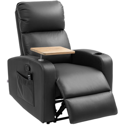 Lounger with massage, remote control and cup holder - Black