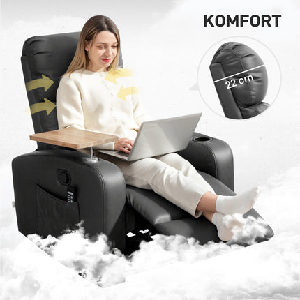 Lounger with massage, remote control and cup holder - Black