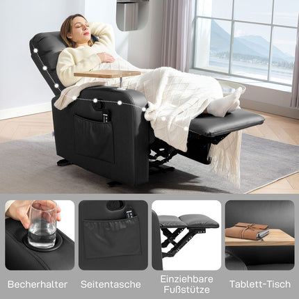 Lounger with massage, remote control and cup holder - Black