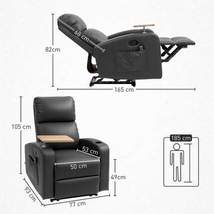 Lounger with massage, remote control and cup holder - Black