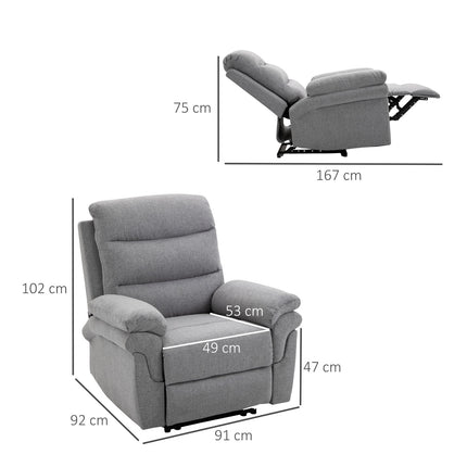 Light gray recliner with 165° tilt & foldable footrest