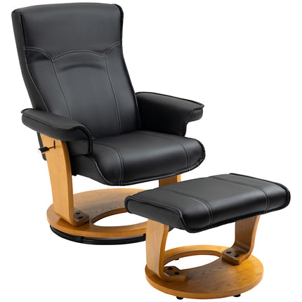 Lounger with ottoman, synthetic leather, rotatable, black