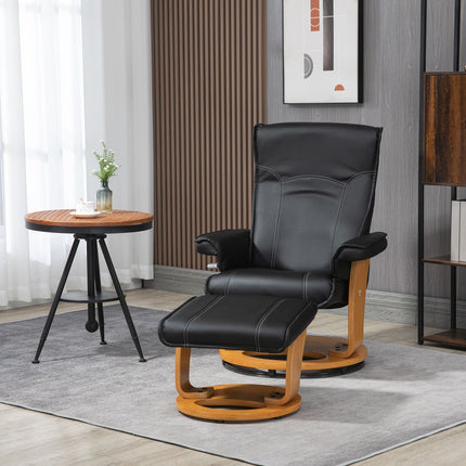 Lounger with ottoman, synthetic leather, rotatable, black