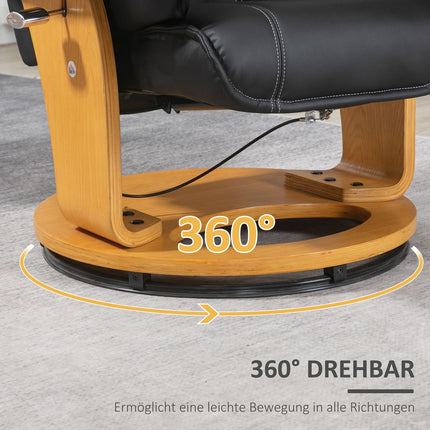 Lounger with ottoman, synthetic leather, rotatable, black
