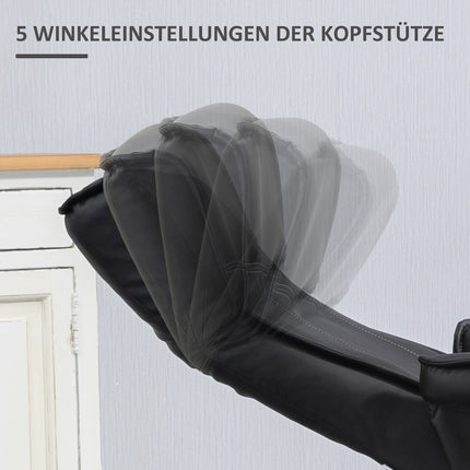 Lounger with ottoman, synthetic leather, rotatable, black
