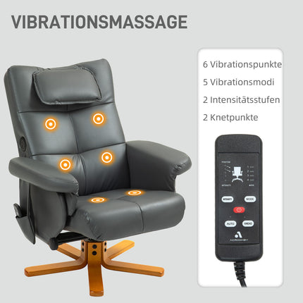 Reclining massage chair with storage, synthetic leather, dark grey