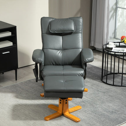 Reclining massage chair with storage, synthetic leather, dark grey