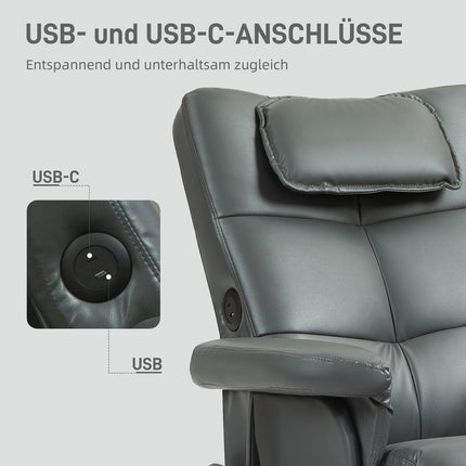 Reclining massage chair with storage, synthetic leather, dark grey