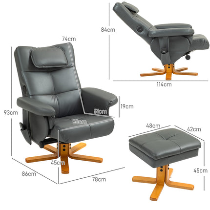 Reclining massage chair with storage, synthetic leather, dark grey