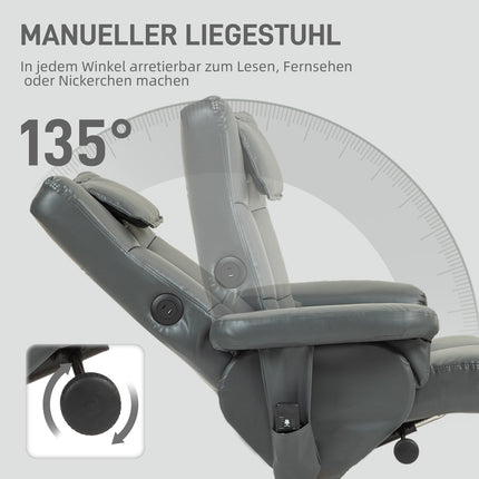 Reclining massage chair with storage, synthetic leather, dark grey