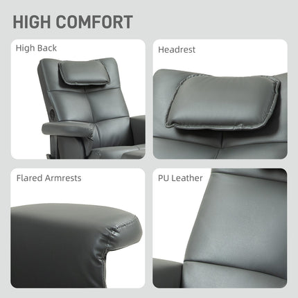 Reclining massage chair with storage, synthetic leather, dark grey
