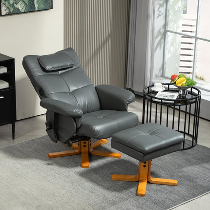 Reclining massage chair with storage, synthetic leather, dark grey