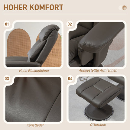 Reclining TV chair in artificial leather with rocker and stool