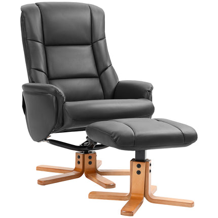 Lounger with stool, 360° rotatable, synthetic leather, black