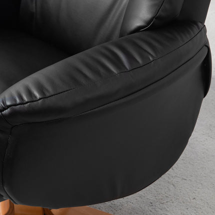 Lounger with stool, 360° rotatable, synthetic leather, black