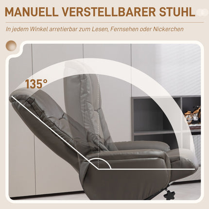 Lounger with stool, 360° rotatable, synthetic leather, black