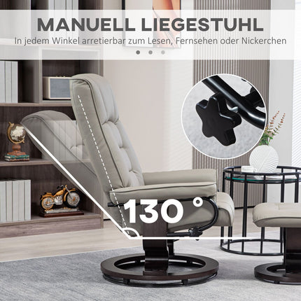 Reclining relaxation chair with stool, artificial leather, grey