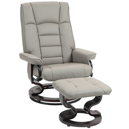 Reclining relaxation chair with stool, artificial leather, grey