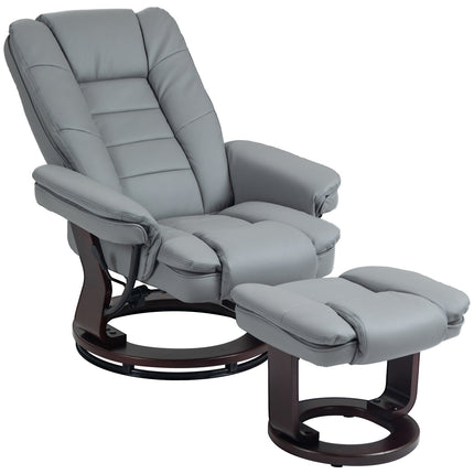 Gray recliner with stool, 360° rotatable, synthetic leather