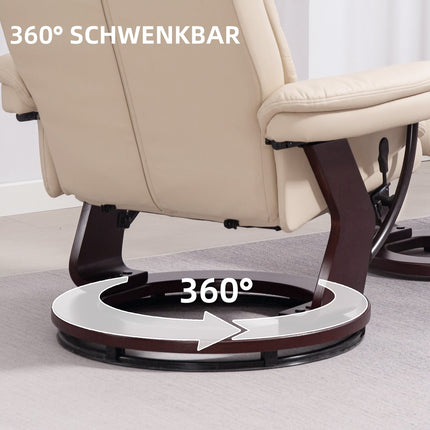Cream Faux Leather Recliner Chair with Ottoman, 360° rotatable