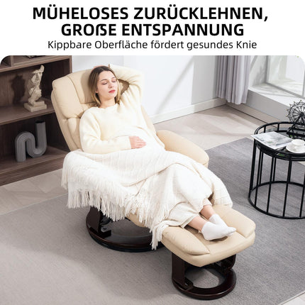 Cream Faux Leather Recliner Chair with Ottoman, 360° rotatable