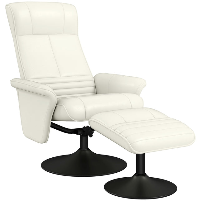 Reclining microfiber TV chair with stool, cream white