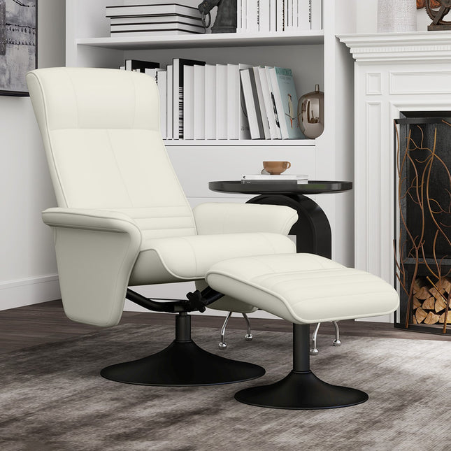 Reclining microfiber TV chair with stool, cream white