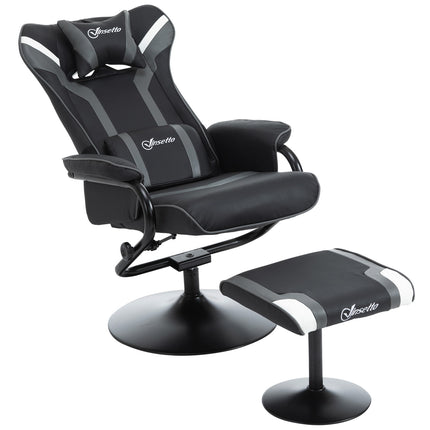 Lounger with stool, reclining 130°, black-grey