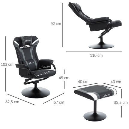 Lounger with stool, reclining 130°, black-grey
