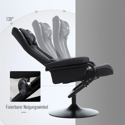 Lounger with stool, reclining 130°, black-grey