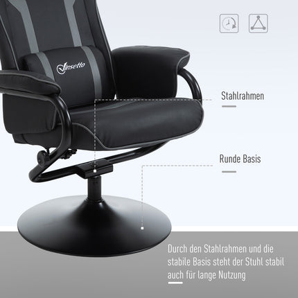 Lounger with stool, reclining 130°, black-grey