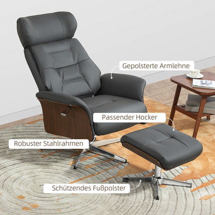 Lounger with ottoman, adjustable tilt, dark gray artificial leather