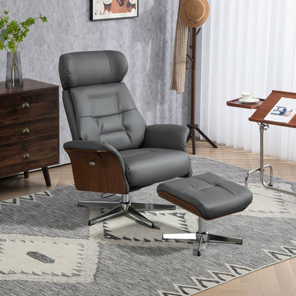 Lounger with ottoman, adjustable tilt, dark gray artificial leather