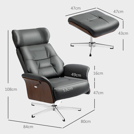 Lounger with ottoman, adjustable tilt, dark gray artificial leather