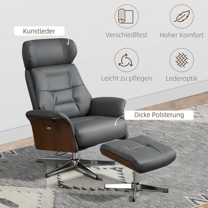 Lounger with ottoman, adjustable tilt, dark gray artificial leather