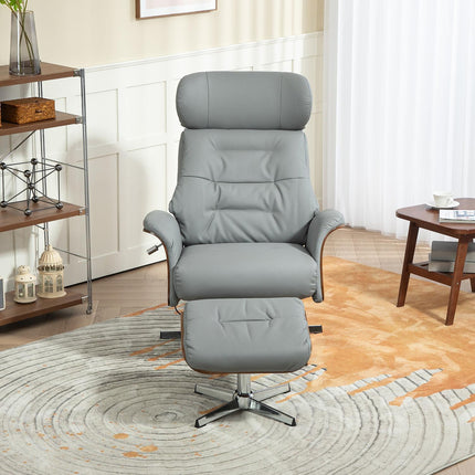 Lounger with ottoman, adjustable headrest, light gray artificial leather