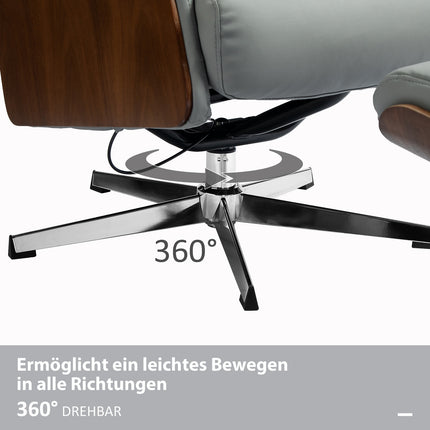 Lounger with ottoman, adjustable headrest, light gray artificial leather