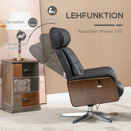 Lounger with ottoman, swivel, artificial leather, black