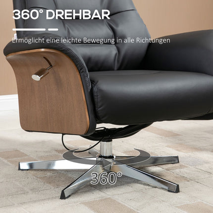 Lounger with ottoman, swivel, artificial leather, black