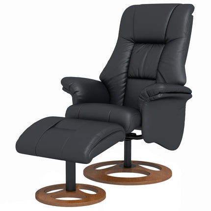 Electric recliner with stool, 130° tilt, black artificial leather