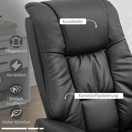 Electric recliner with stool, 130° tilt, black artificial leather