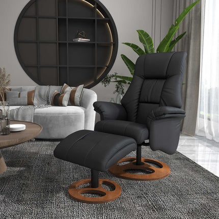 Electric recliner with stool, 130° tilt, black artificial leather