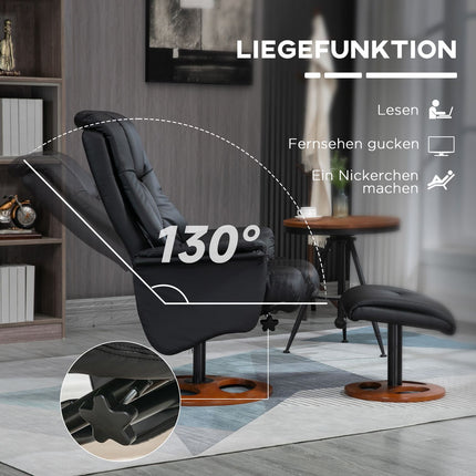 Electric recliner with stool, 130° tilt, black artificial leather