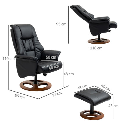 Electric recliner with stool, 130° tilt, black artificial leather