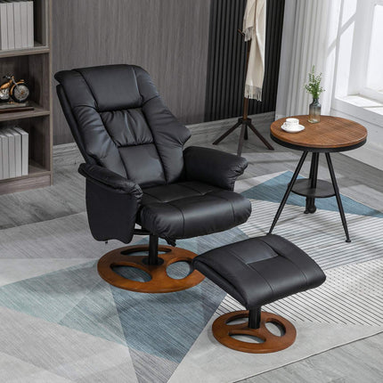 Electric recliner with stool, 130° tilt, black artificial leather