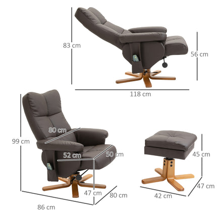 Brown relaxation chair in artificial leather with massage and stool