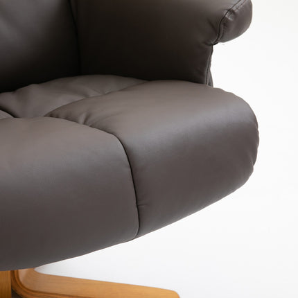 Brown relaxation chair in artificial leather with massage and stool